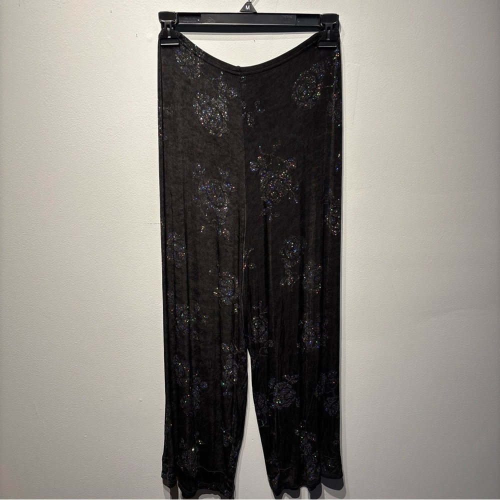 Frederick's of Hollywood Black Sparkle Cropped Wide-Leg Pants